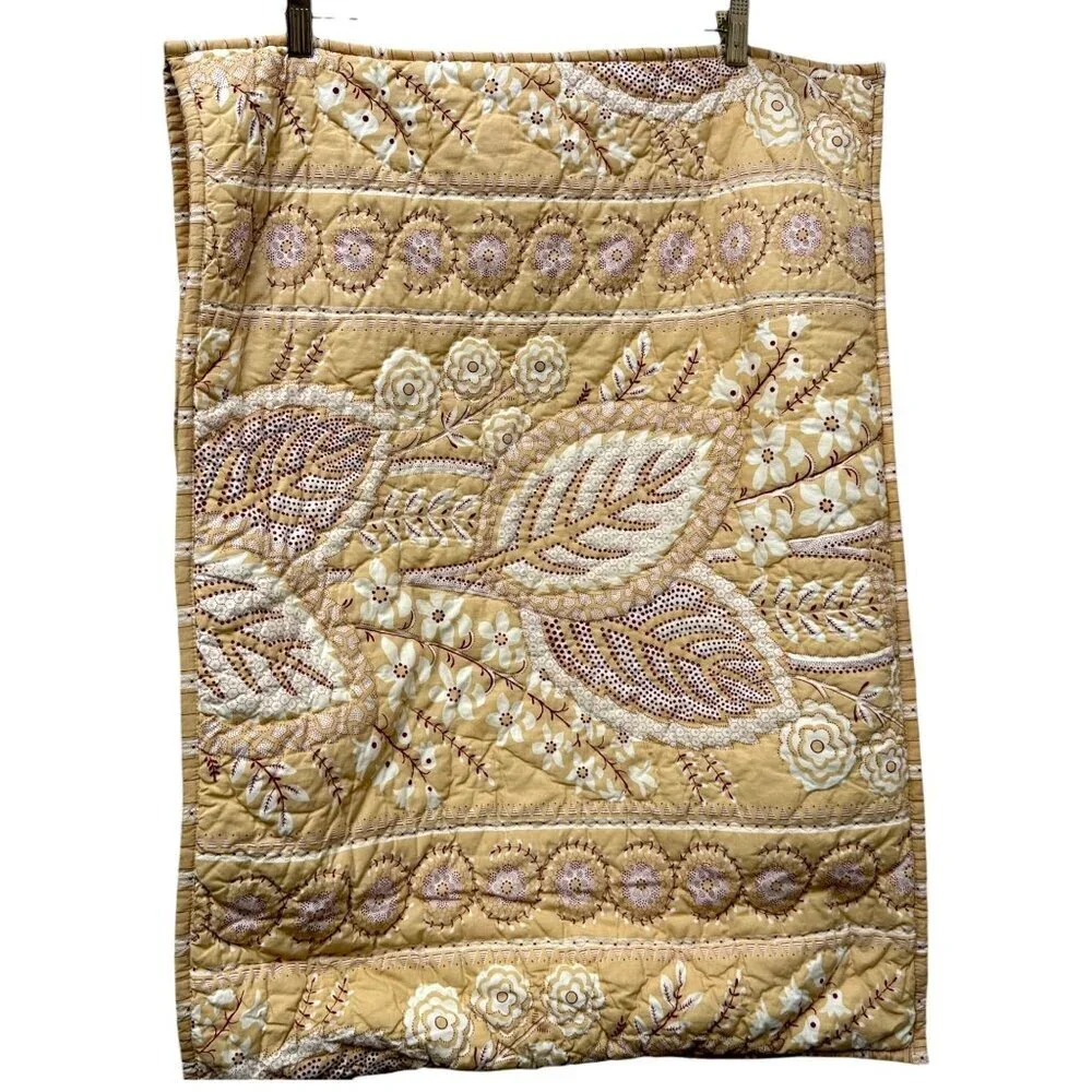 Restoration Hardware Quilted Pillow Sham Yellow Paisley Standard Pillowcase RefC